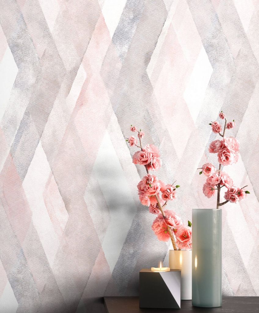 NEWROOM Tapete Rosa Vliestapete Rauten - Mustertapete Grafisch Grau Weiß Muster Grafiktapete Modern