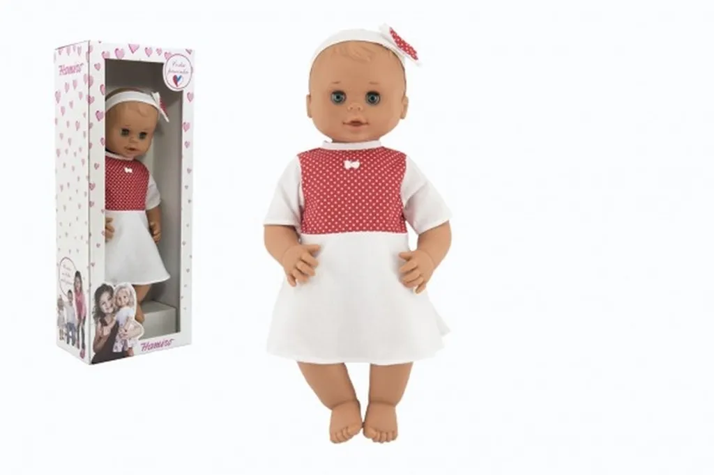 Jouet Premier Âge Poupée Hamiro 50cm avec Robe à Pois et Boîte Cadeau