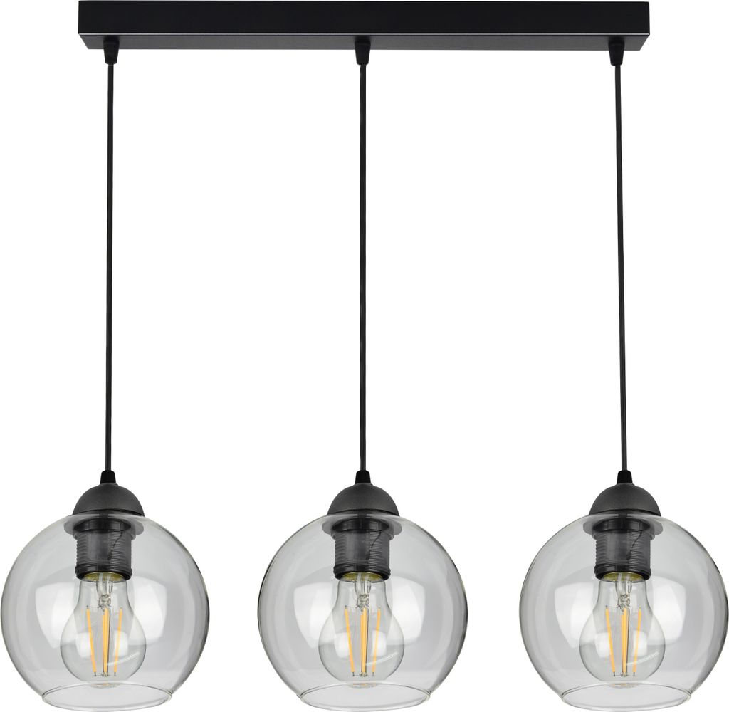 Pendelleuchte mit 3 Glasschirmen in Schwarz, Transparent, Produktbild 