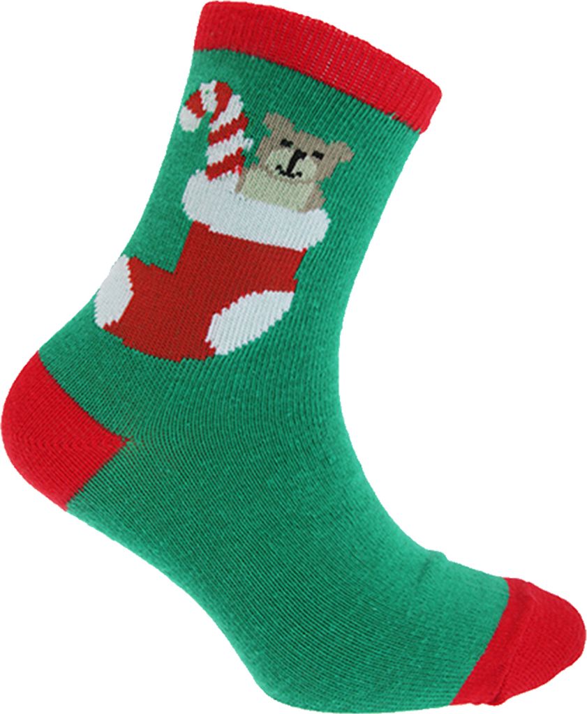 FLOSO Kinder Weihnachtssocken 188 (31-36 EU) (Grün/Bär)
