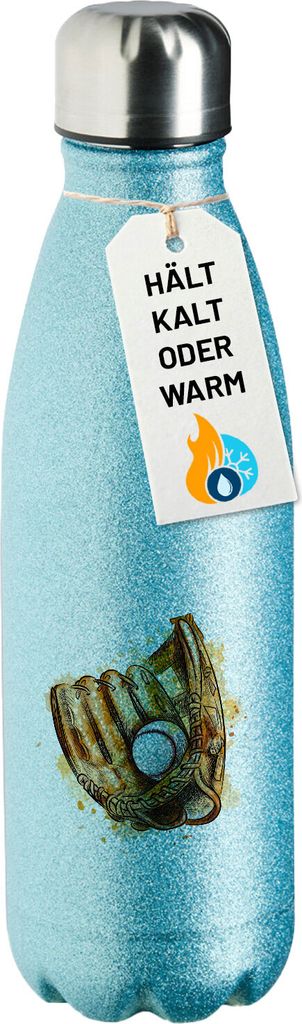 Huuraa Trinkflasche Baseballhandschuh und Ball Spieler bunte Silhouette 500ml Blue Edelstahl Wasserflasche Trinkflasche Geschenkidee