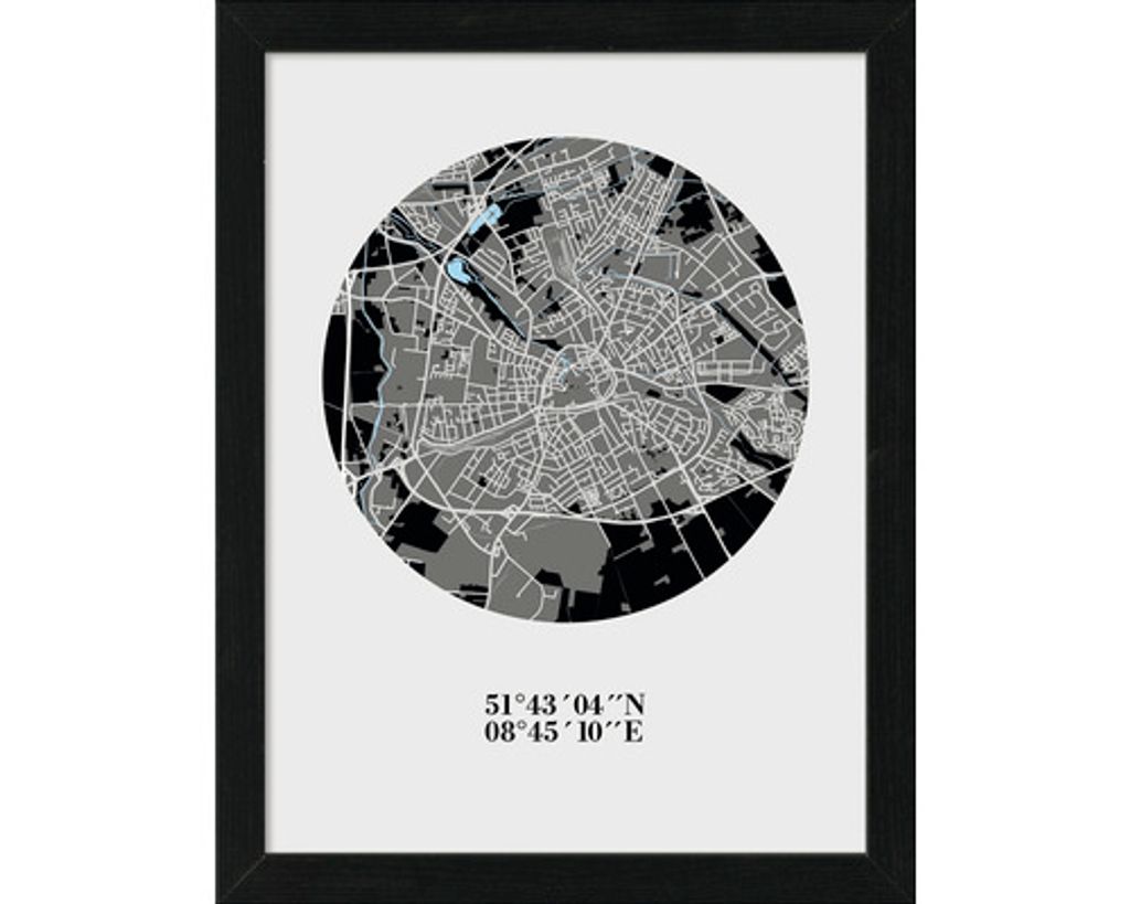 Gerahmtes Bild Paderborn Landkarte II 33x43 cm