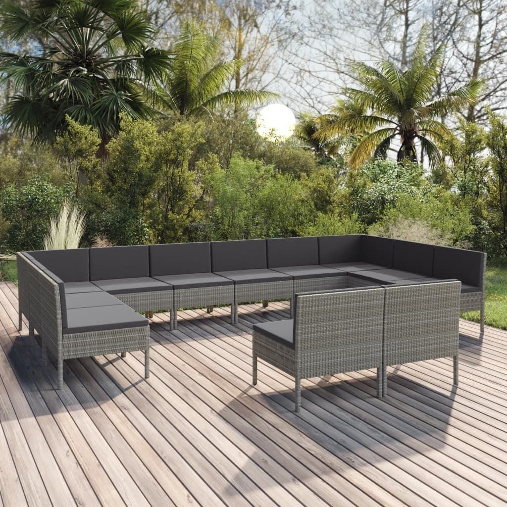 Möbel 12-tlg. Garten-Lounge-Set mit Auflagen Poly Rattan Grau - Balkonmöbel 3094614
