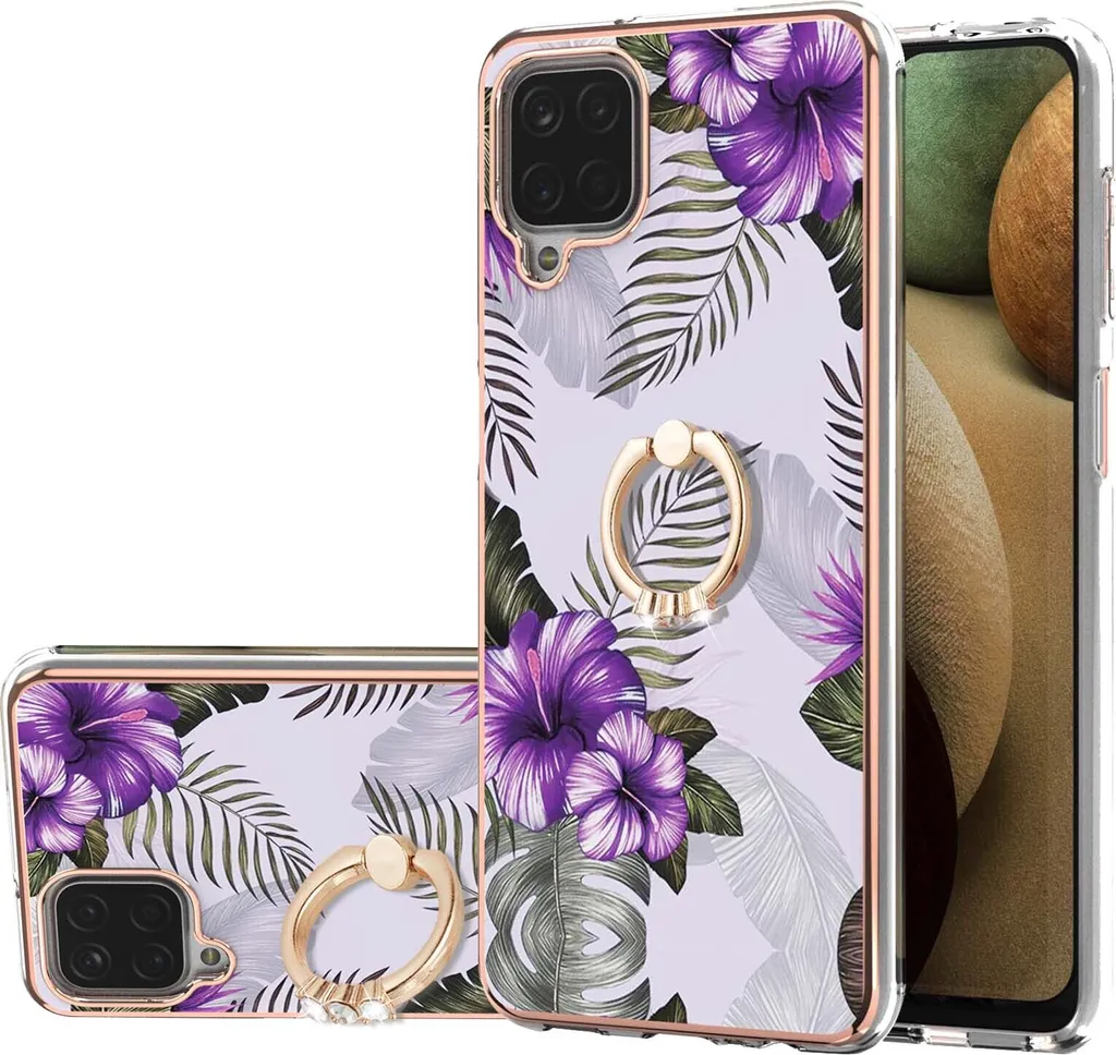 Custodia per Samsung Galaxy A12 5G, custodia protettiva in silicone TPU a fantasia con supporto ad anello Viola
