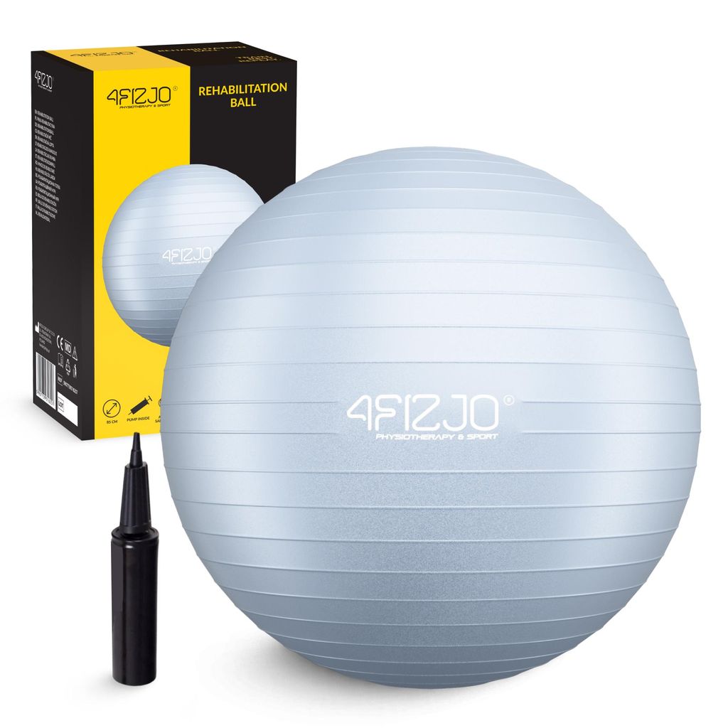 4FIZJO Gymnastikball Reh Ball, aufblasbar, Reha, Pilates, Fitness, Therapie, 85 cm, grau