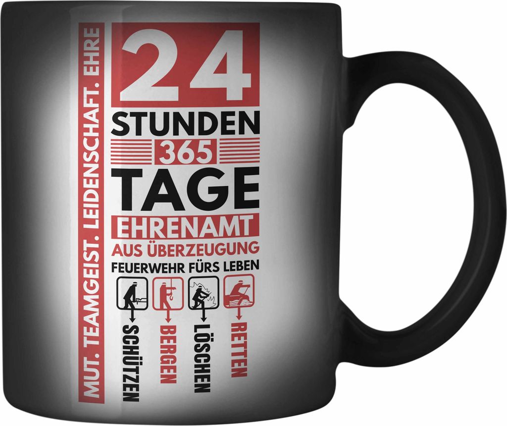 Trendation - Freiwillige Feuerwehr Farbwechsel Zauber-Tasse geschenk Feuerwehrmann (Schwarz)