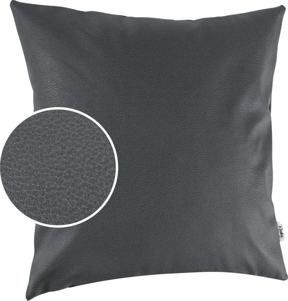 Dekokissen 50x50cm ohne Füllung KUMO atmungsaktive Kunstleder Kissenbezug Zierkissen Einfarbig Leder-Optik UNI Grau