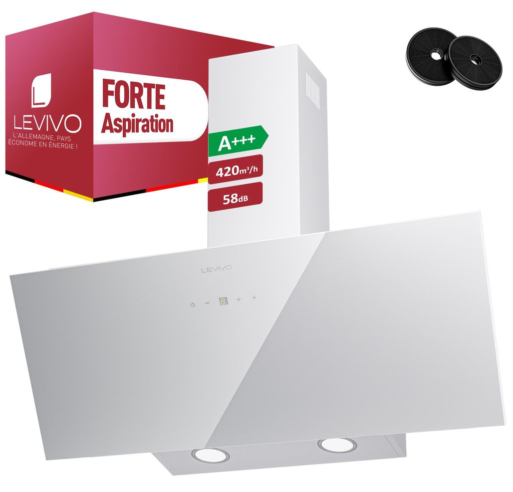 LEVIVO A+++ Hotte Aspirante 80cm avec 420 m³/h, 2 Filtres à Image du produit 