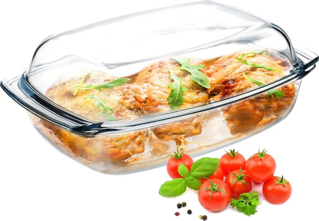 Auflaufform aus hitzebeständigem Glas - Bräter mit Deckel - 4,1 Liter - Rechteckig - Transparent