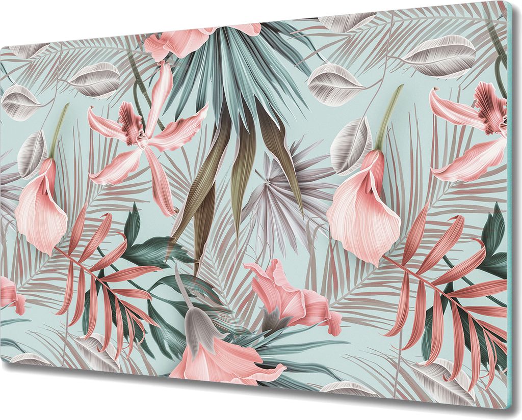 Glas Schneidebrett Herdabdeckplatten Schneideplatten - 80x52 cm - Tropische Blumen