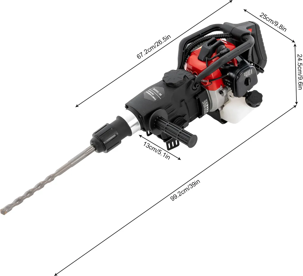 Marteau piqueur thermique 2 temps professionnel 1800W multifonction