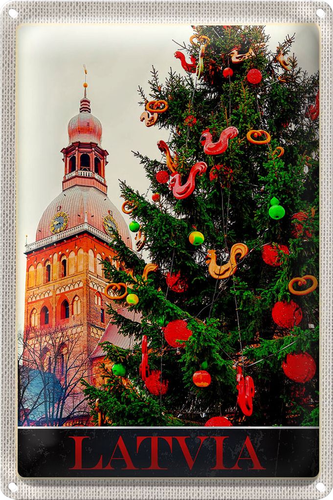 Blechschild Reise 20x30cm Lettland Europa Weihnachten Winter