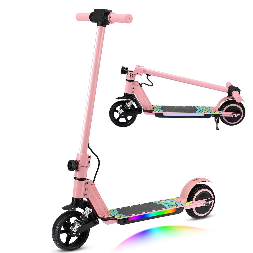 Elektroscooter S5 Rosa Für Kinder Und Jugend Ab 120cm Körpergröße- Elektroroller 130W, 8 Km, 2500 mAH Akku, 14km/h, Klappbar E Scooter, Kinderr...