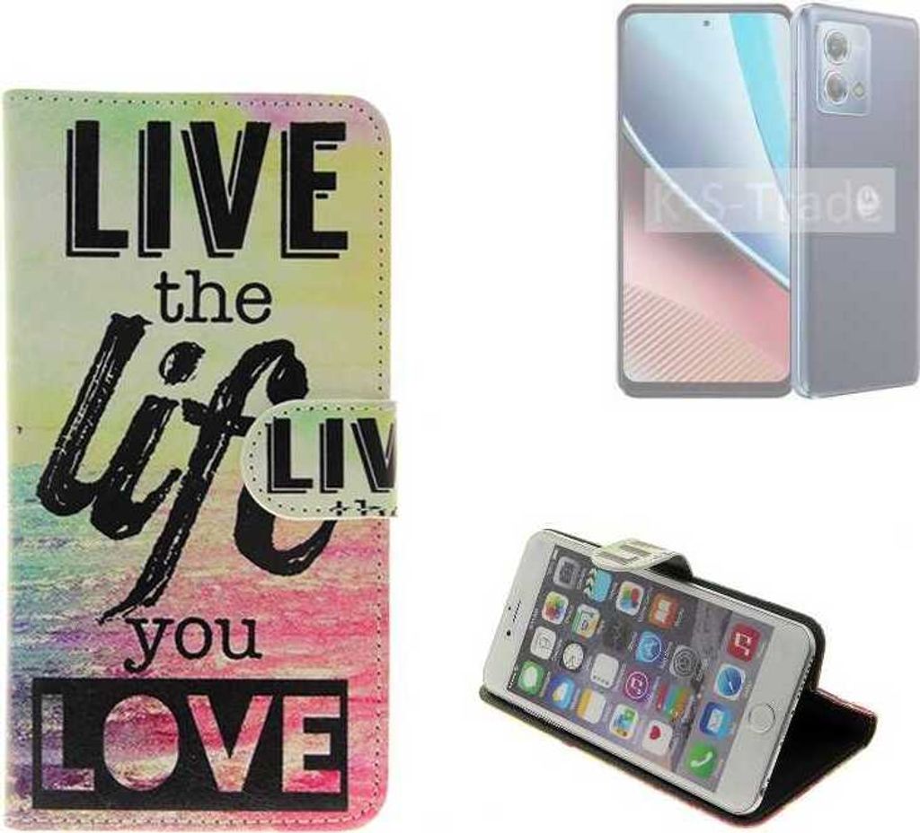 K-S-Trade Schutzhülle Handyhülle kompatibel mit Motorola Moto G Stylus (2023) 360° Wallet Case “live life love“ Klapphülle Tasche Etui