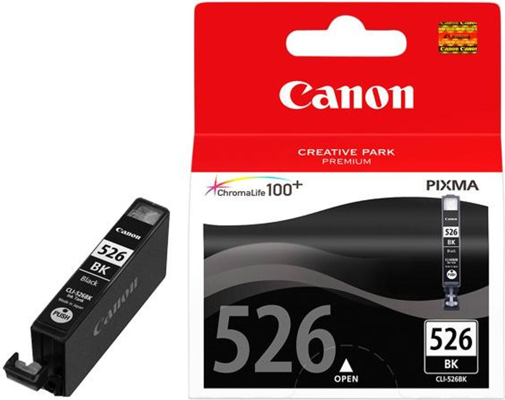 A Canon ink cartridge and its packaging are shown.