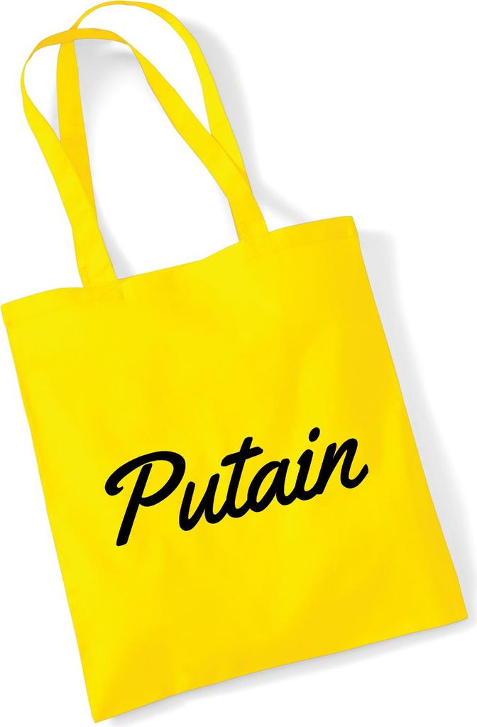 Huuraa Jutebeutel Putain französisch Schriftzug 10 Liter Yellow Baumwolle Tasche Geschenkidee