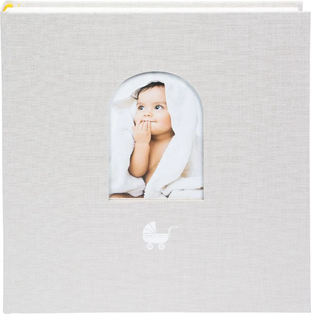 Livre Photo Bébé en Lin avec Textes Guidés 30x31 cm Goldbuch Cozy Nest Sable
