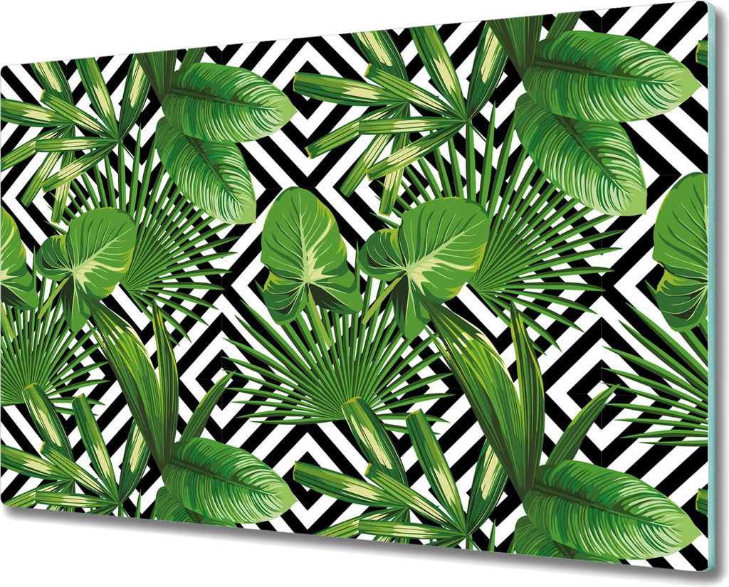 Herd-Abdeckplatte Glas Schneidebrett Ceranfeld-Abdeckung - 80x52 cm - Tropische Blätter