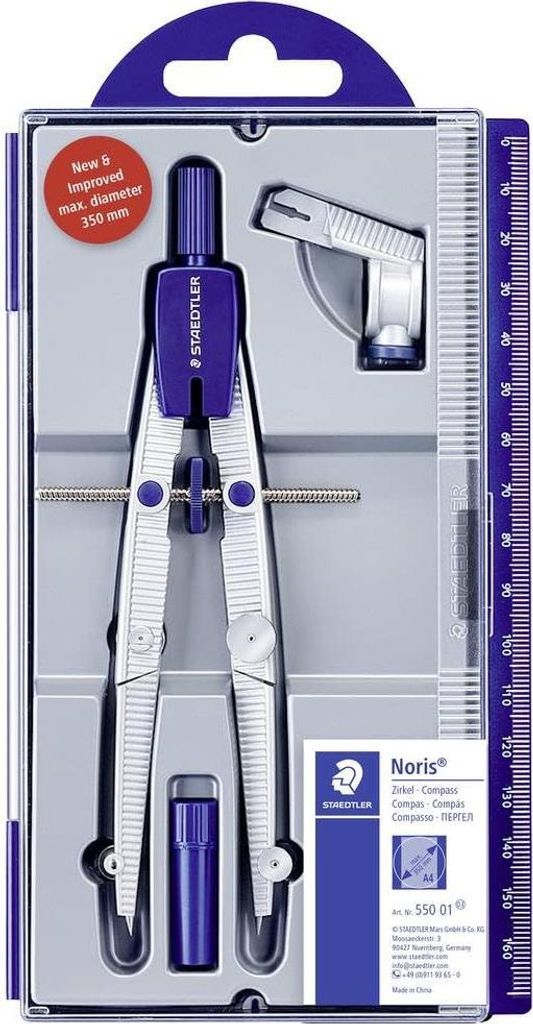 STAEDTLER Noris Club 550 01 Zirkel, Schulzirkel mit Schnellverstellung, Set mit Universaladapter und Ersatzminen, exakt und präzise, stabiles Etui...