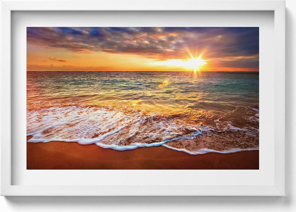 Wellen des Meeres bei Sonnenuntergang– Wandbild mit Rahmen – Gerahmtes Bild – Wanddekoration – 60x40 cm – Schwarz Rahmen