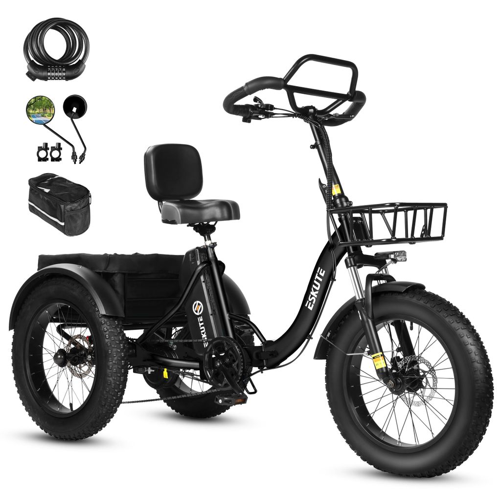 Elektro Dreirad für Erwachsene T302 Pro, 48V 20,8Ah Akku, faltbares E-Bike Dreirad mit Tiefeinstieg, 20×4 Zoll Fat Tires Elektrofahrrad, 7-Gang