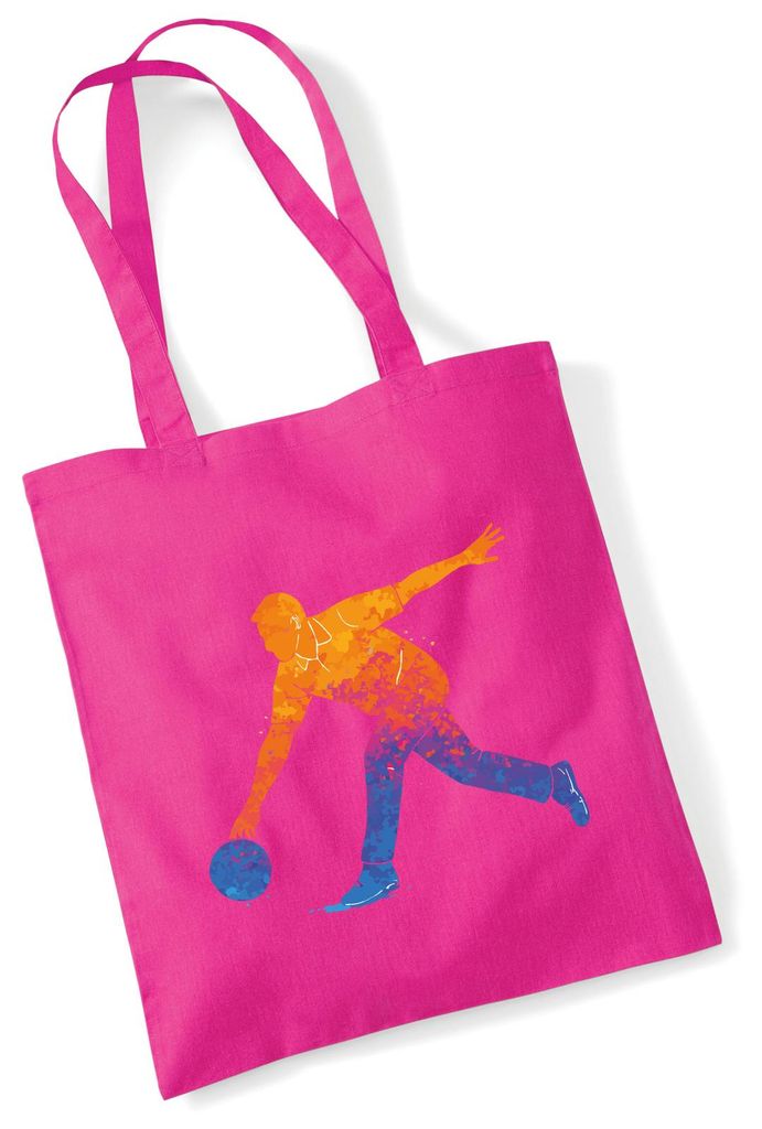 Huuraa Jutebeutel Bowling bunte Silhouette 10 Liter Fuchsia Baumwolle Tasche Geschenkidee