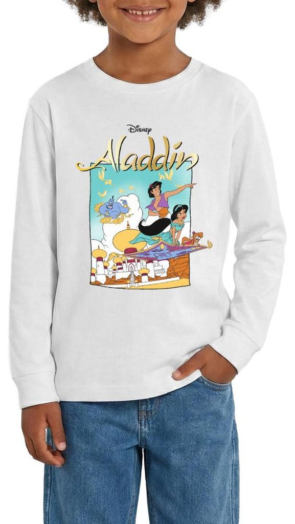 Jasmin Und Aladin Auf Fliegendem Teppich Teenager Premium Langarmshirt, 146/152 (10 Jahre), Weiß