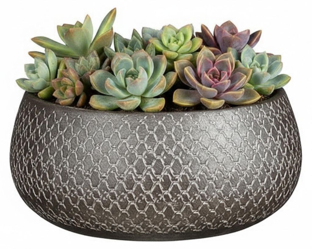 Glimmer Blumentopf / Pflanzschale Madeira - Silber - Terrakotta - 27 cm - Schuppenmuster