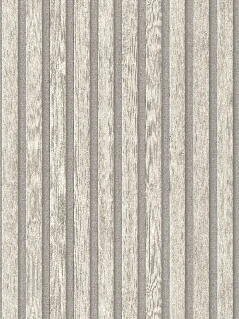 Vliestapete mit Holzpaneel-Muster – Grau, Creme Produktbild 