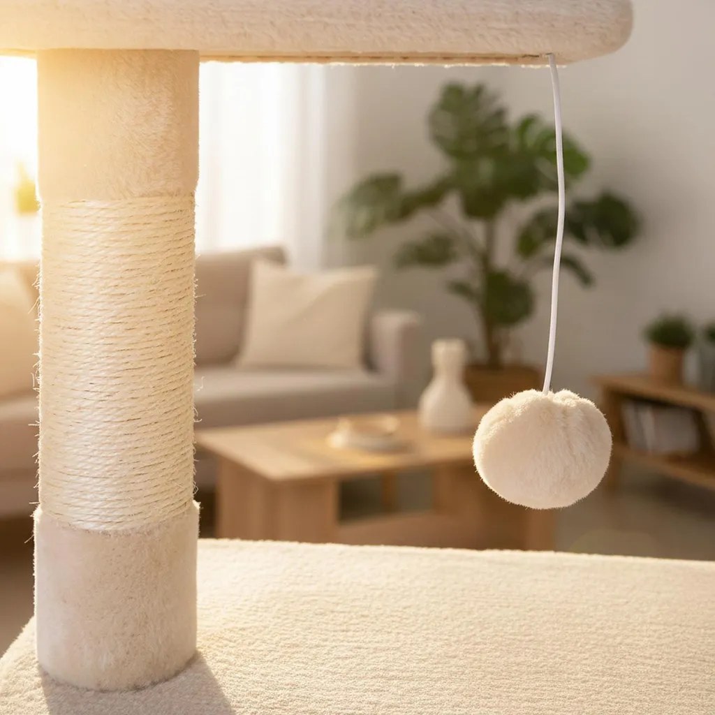 Arbre à Chat Stable avec Fixation Murale Anti-Basculement 85 cm Beige - 3