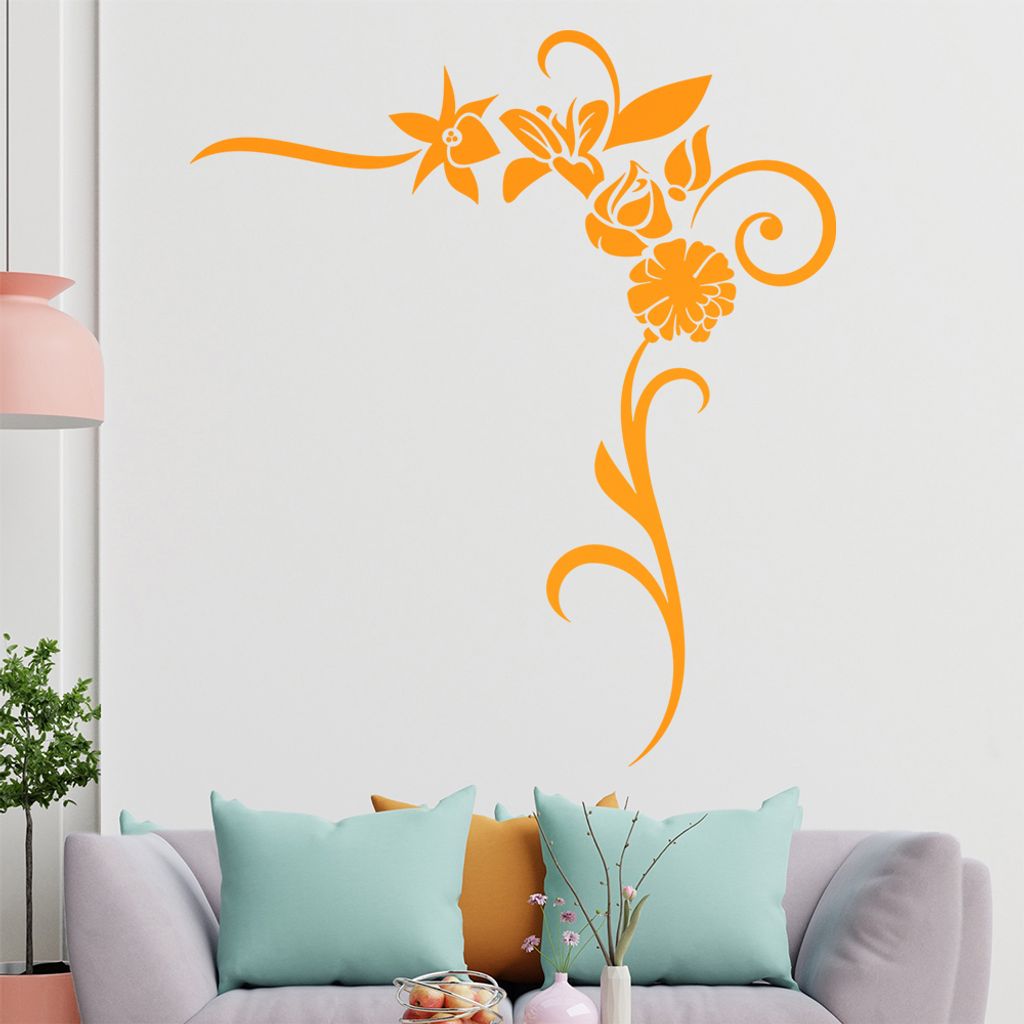 Blumen - Linien Wandtattoo in 6 Größen - Wandaufkleber Wall Sticker - Dekoration, Küche, Wohnzimmer, Schlafzimmer, Badezimmer