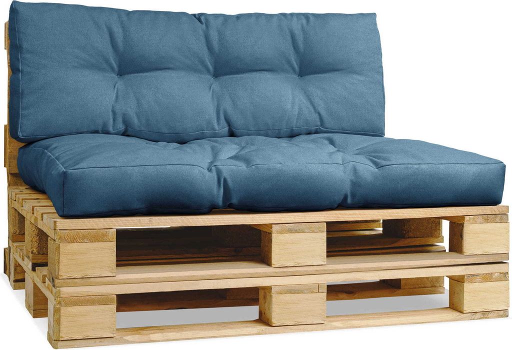 Palettenkissen für Europalette - Rückenlehne 40x120 cm, Sitzkissen 80x120 cm blau - aus dickem Polsterstoff, mit weicher Füllung - Outdoorkissen