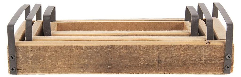 Clayre & Eef Dekoration Serviertablett 3er Set Braun Holz
