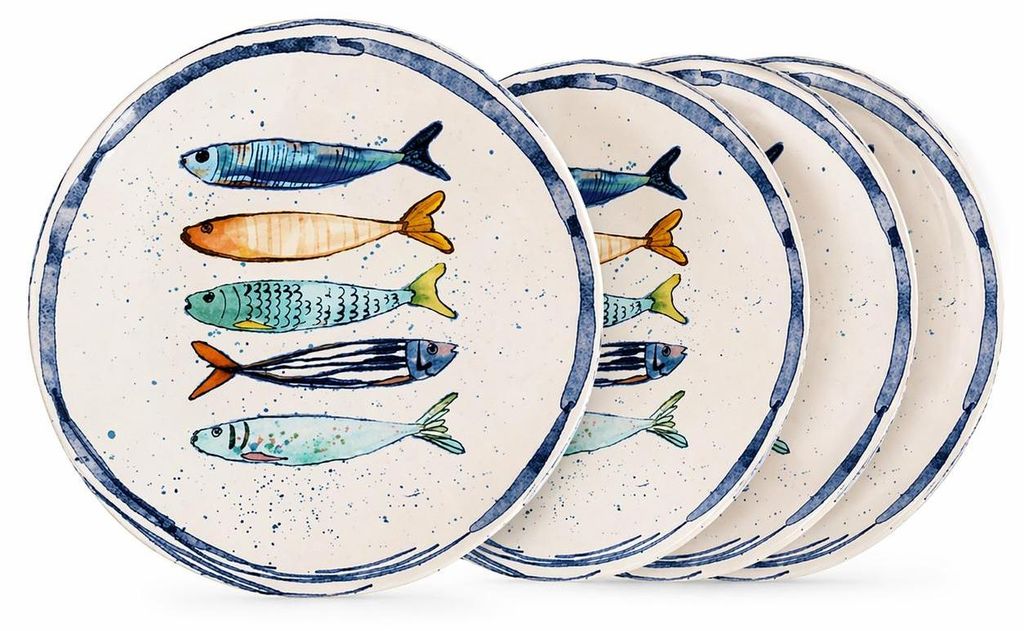 Teller, mediterran mit Sardinen-Motiv | Maritime Produktbild 