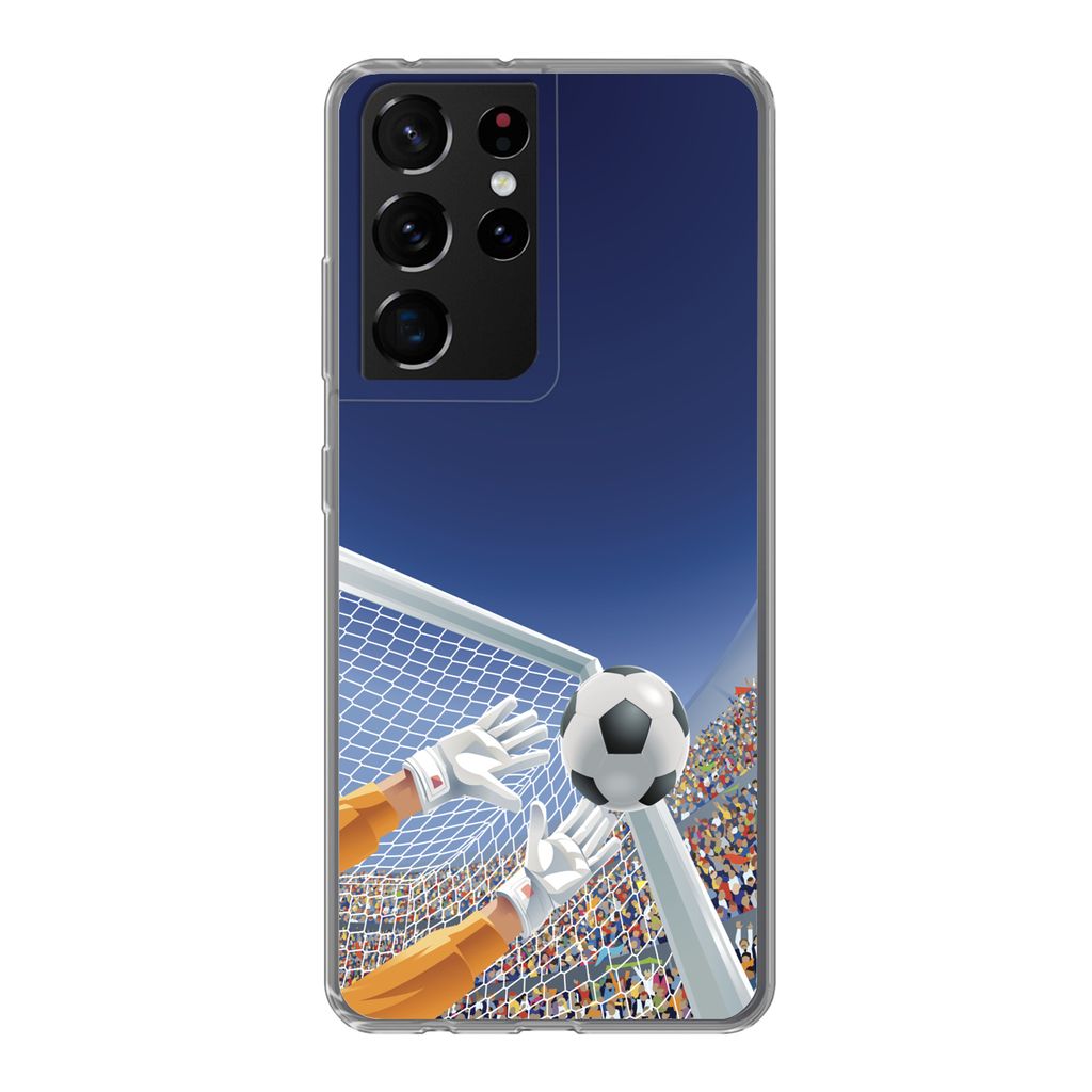 MuchoWow Handyhülle Schutzhülle Hülle für Samsung Galaxy S21 Ultra Eine Illustration eines Torwarts, der den Fußball stoppt - Junge - Mädch...