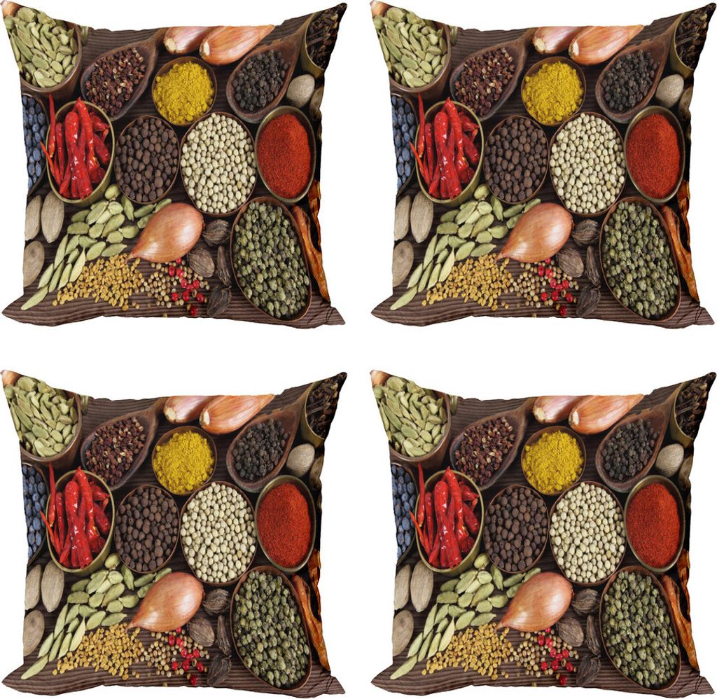 ABAKUHAUS Würzen Kissenbezug Set (4 Stück), Top Blick auf Kräuter Aromen, Moderner Doppelseitiger Digitaldruck, 60 cm x 60 cm, Mehrfarbig