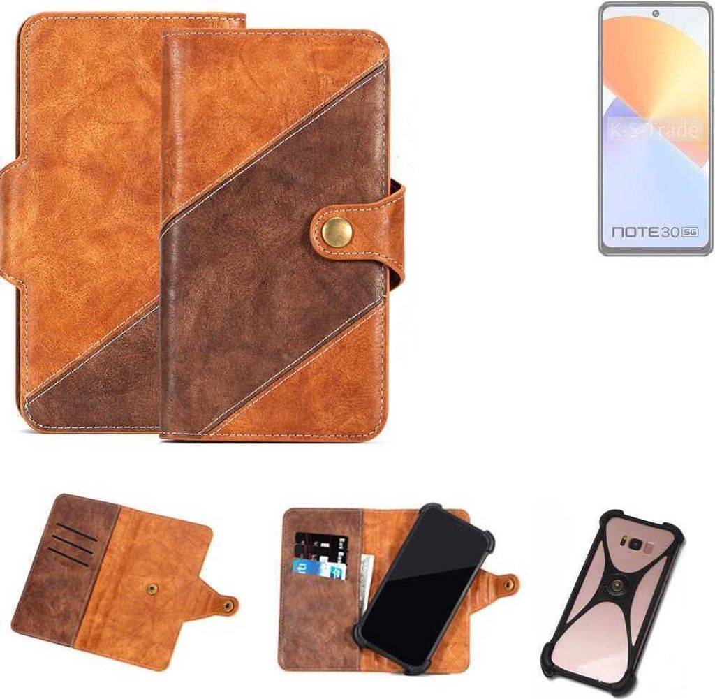 K-S-Trade Handyhülle Schutzhülle Bookstyle Case Wallet-Case kompatibel mit Infinix Note 30 5G Cover Klapphülle Kantenschutz Smartphone dunkelbraun