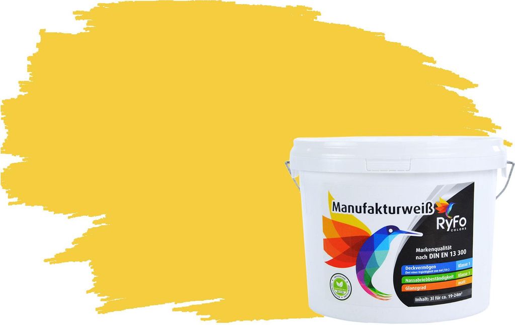 RyFo Colors Bunte Wandfarbe Manufakturweiß Nektarinengelb 3l - weitere Gelb Farbtöne und Größen erhältlich, Deckkraft Klasse 1, Nassabrieb Kla...
