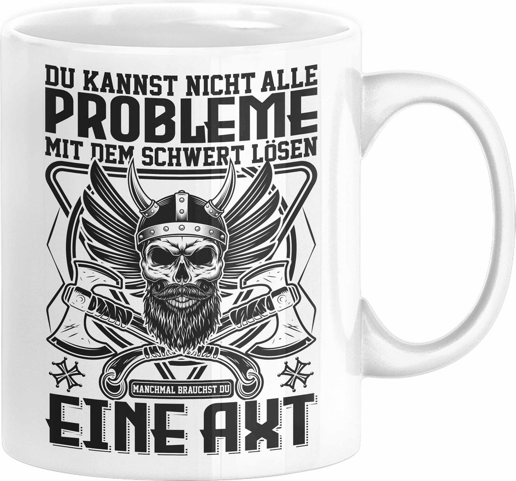 Wikinger Tasse Geschenk Nicht alle Probleme Schwert Lösen Axt Mittelalter Kaffee-Tasse (Weiß)