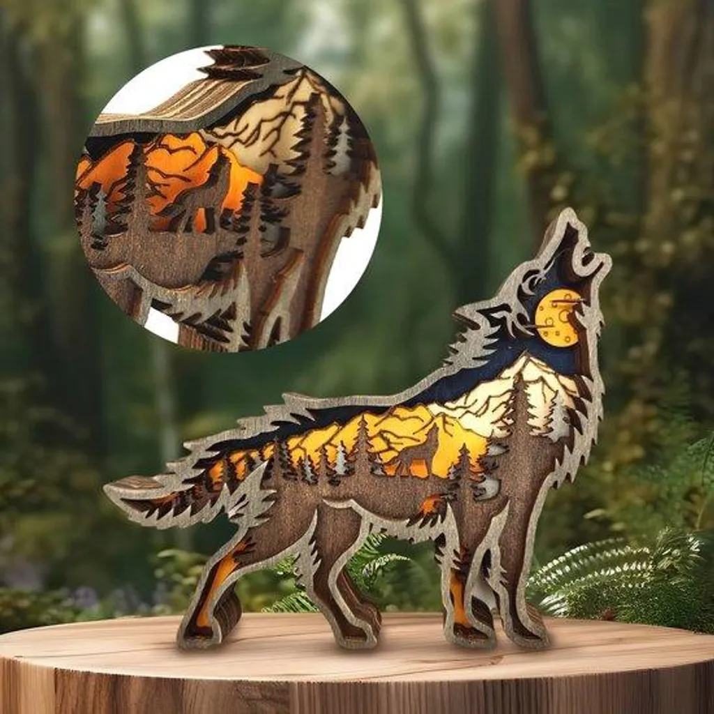 Décoration de Noël en bois sculpté 3D gravure forêt sauvage 18cm