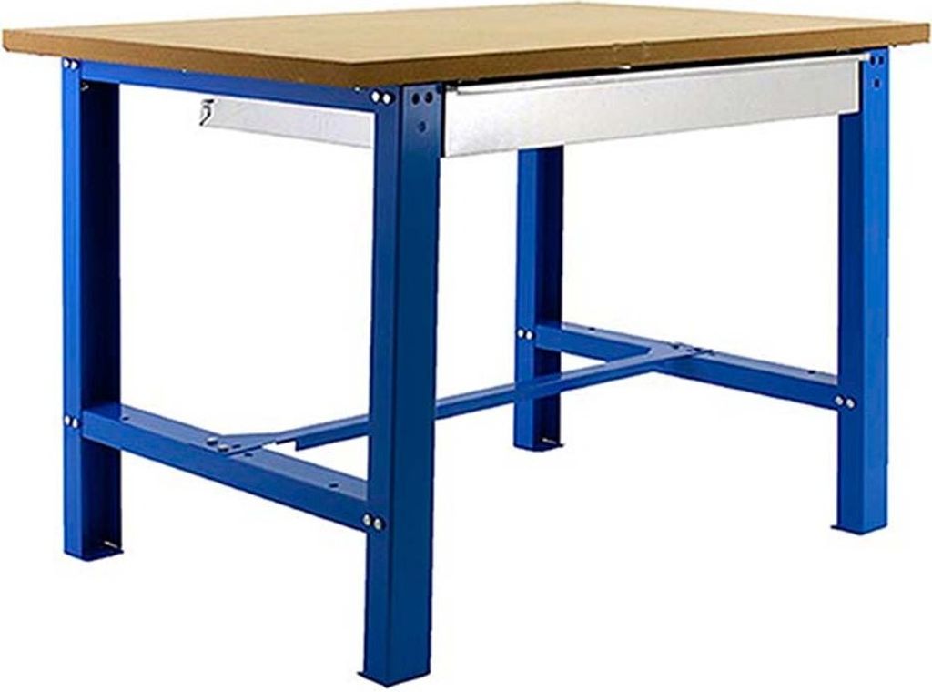 PROREGAL Werkbank BUFFALO WOOD mit Schublade | HxBxT 87x150x75cm | Traglast 600kg | Blau