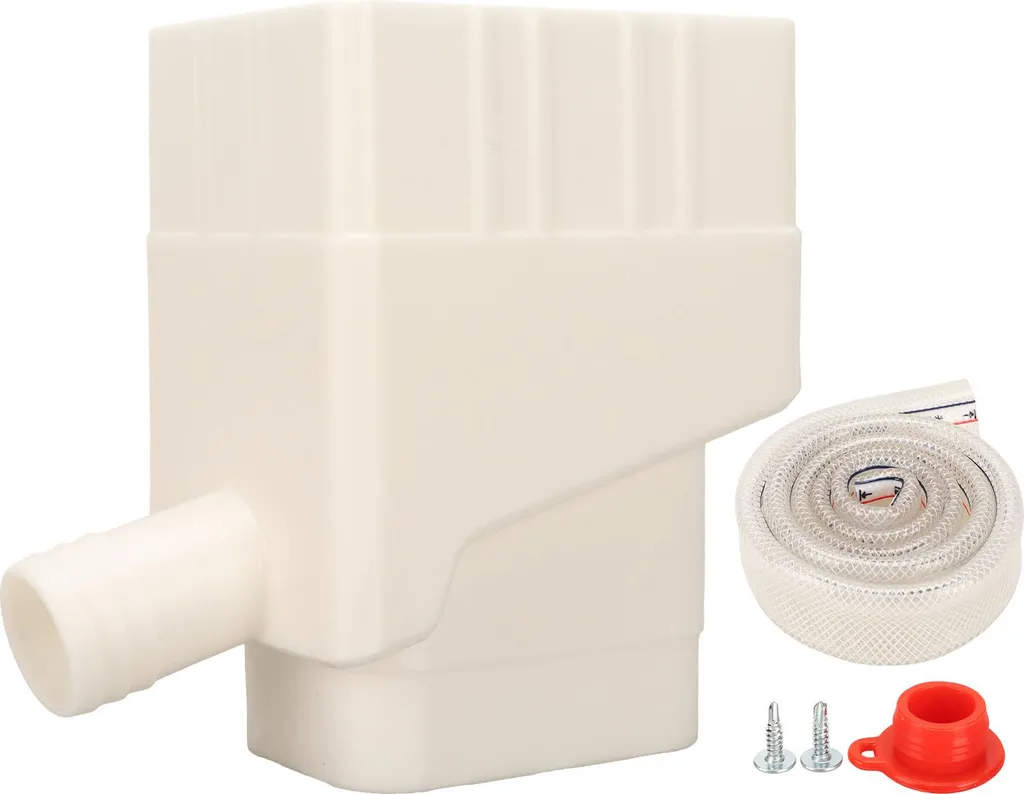 Récupérateur d'Eau de Pluie Standard Blanc et Tuyau Flexible de 40 Pouces