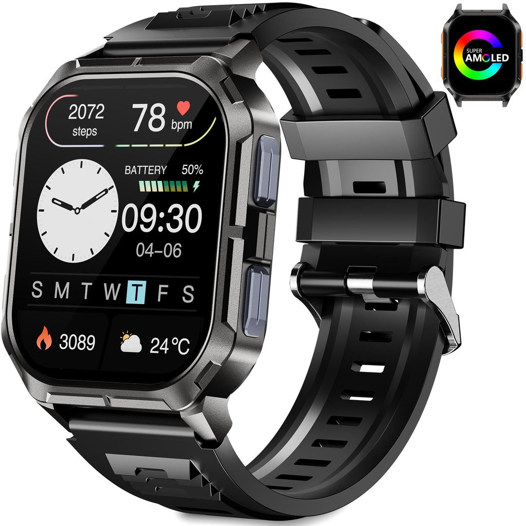 Smartwatch Herren, Smartwatch ,Outdoor Militär Sportuhr mit Telefonfunktion und SMS-Empfang., IP68 Wasserdicht Fitness Tracker uhr