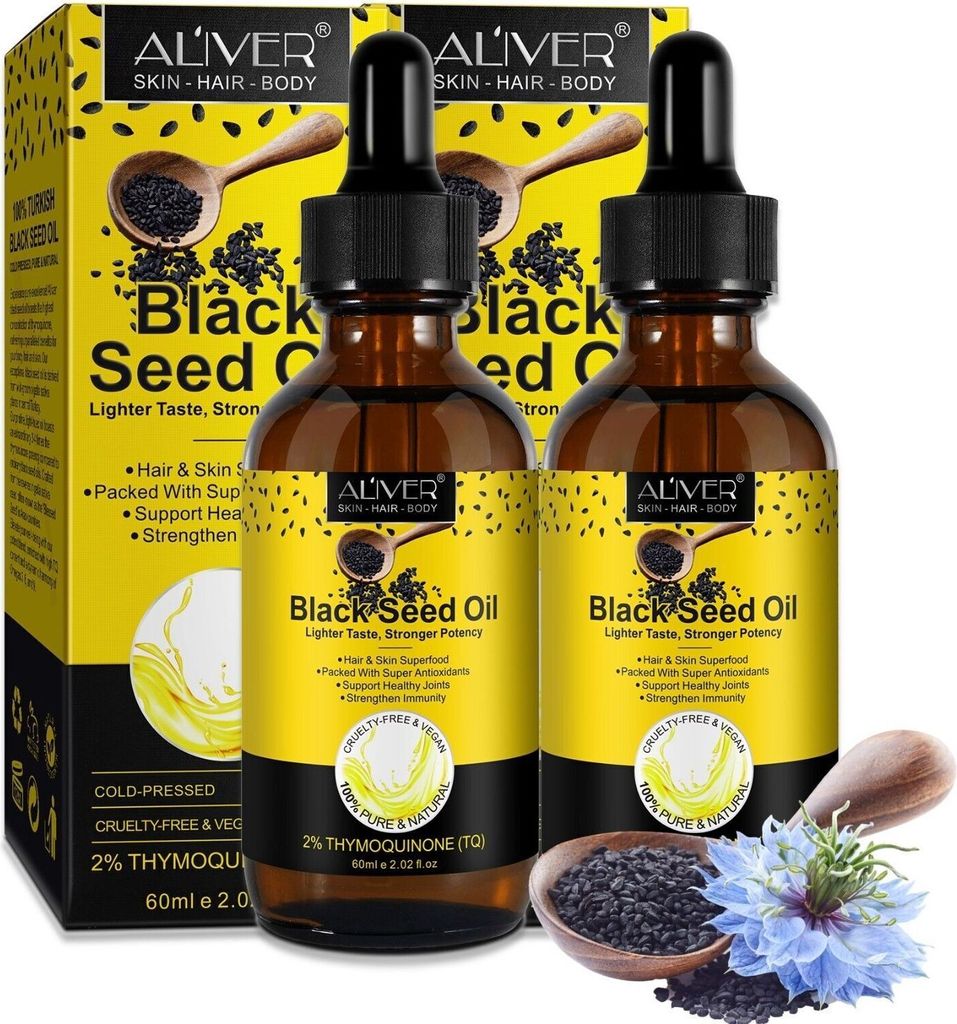 Schwarzkümmelöl kaltgepresst Nigella sativa Hautöl Haaröl Immunität Bio Vegan, 2x 60ml