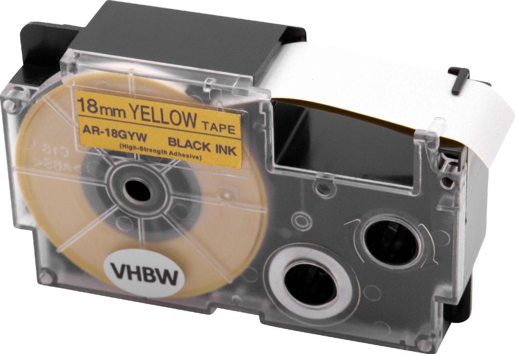 vhbw Schriftband-Kassette Ersatz für Casio XR-18GYW für Etiketten-Drucker 5,5m x 18mm Schwarz auf Gelb