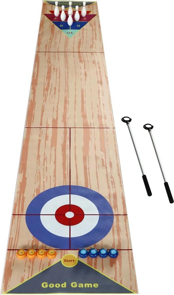 3-in-1 Tisch-Curling Shuffleboard Bowling Spiel - Faltbare Spielmatte aus Vliesstoff - Für 1–8 Spieler - Party- und Familienspiel - Ohne Montage