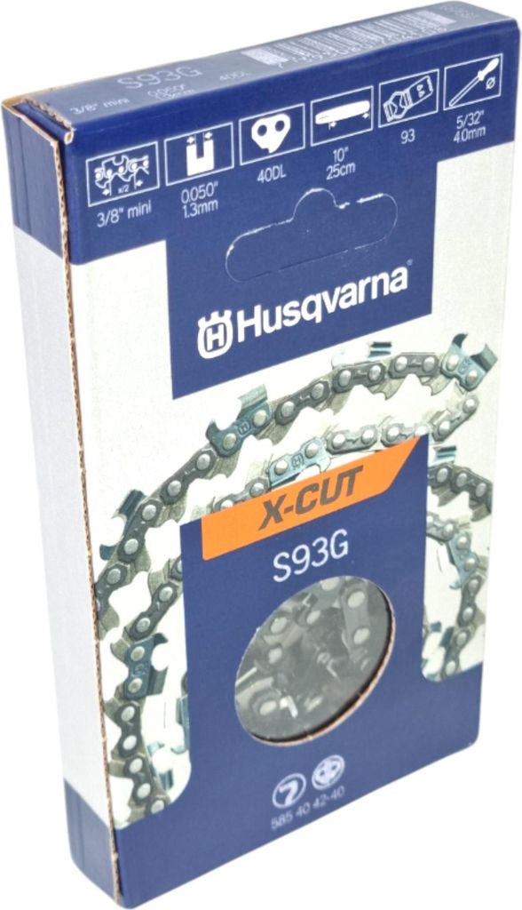 A product box for a Husqvarna X-CUT S93G saw chain.