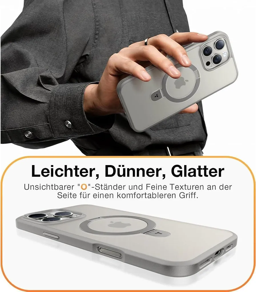 Coque iPhone 16 Pro Max Robuste : Finies les Chutes avec Support Gris