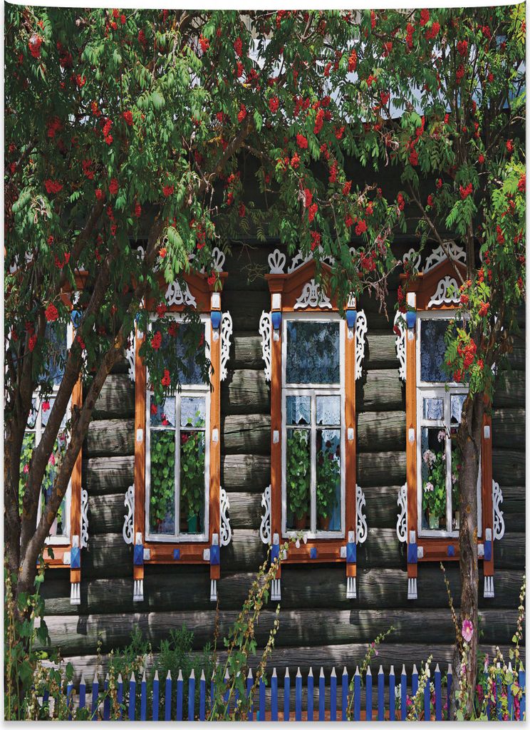 Abakuhaus Rustikal Wandteppich, Kunstvolle Fensterläden aus Holz aus Weiches Mikrofaser Stoff Kein Verblassen Klare Farben Waschbar, 110 x 150 cm,...