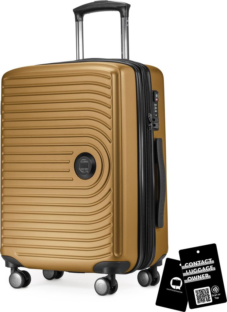 Mitte - Handgepäck-Koffer + digitaler Gepäckanhänger Kofferschild, Kabinentrolley XL-Erweiterung Bordgepäck Hardcase Handkoffer Flugzeug Carry-...